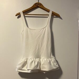Women’s White Peplum Tank Top - Balletcore Scoop Neck - M
